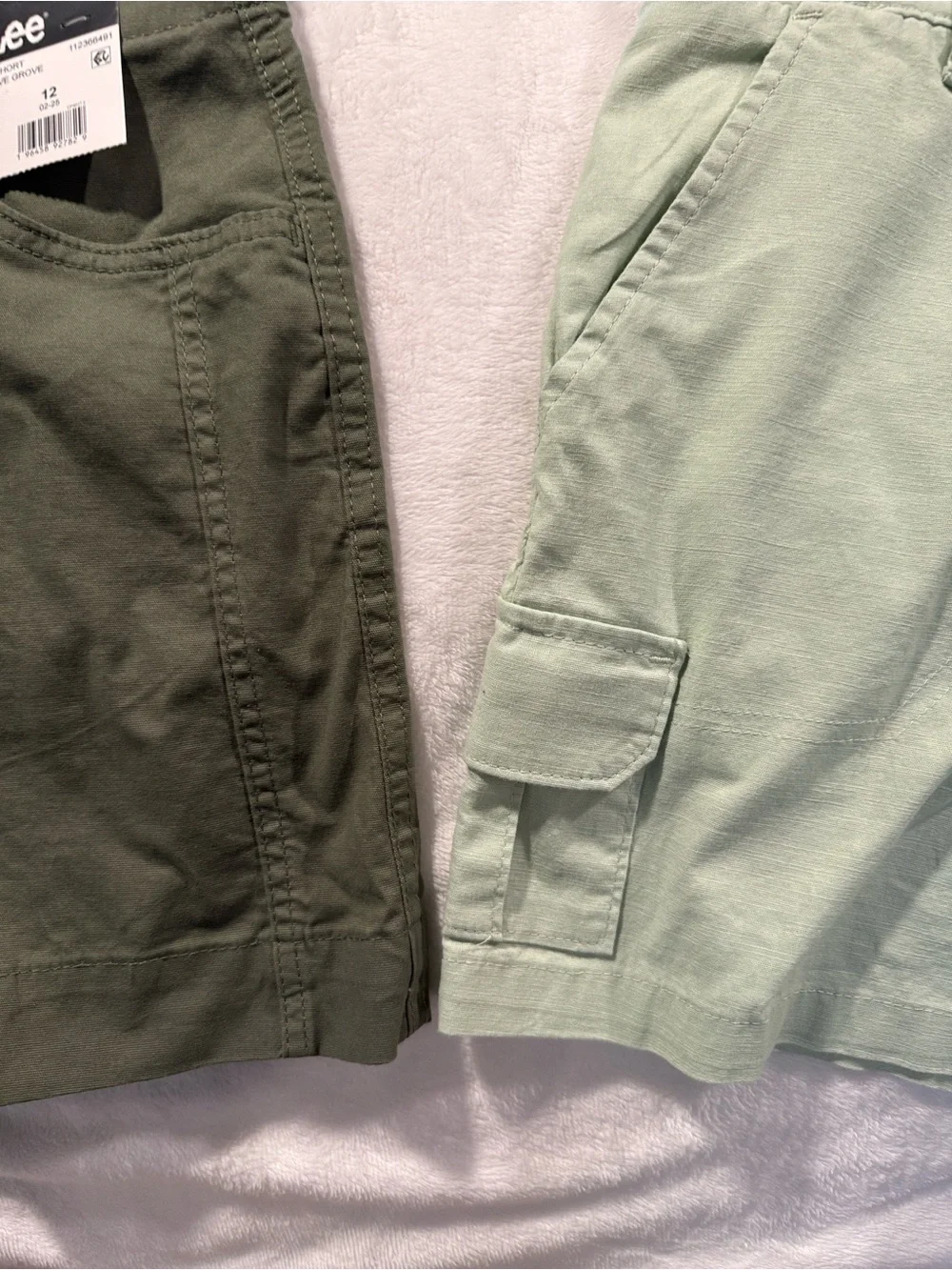 2 pair Lee Women’s Shorts in Olive and Soft Sage colors.